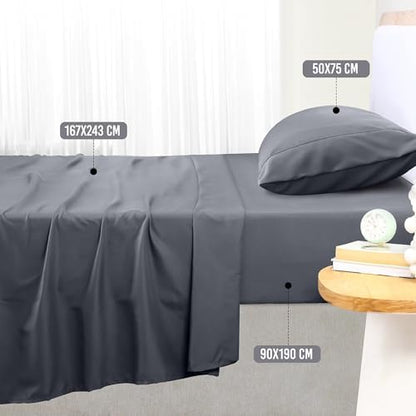 Utopia Bedding 3-Piece Sheet Set 90 x 190 cm – Brushed Microfiber Polyester – Oeko-Tex Certified – Fitted Sheet, Flat Sheet and 1 Pillowcase 50 x 75 cm (90 Bed, Grey)|B075JK3298