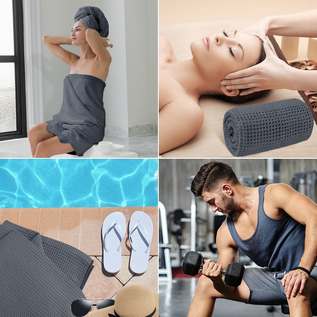 Pack 4 Toallas Waffle Premium Absorbentes Secado Rápido Spa