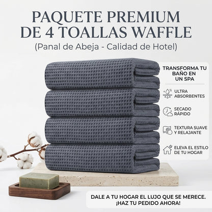 Pack 4 Toallas Waffle Premium Absorbentes Secado Rápido Spa