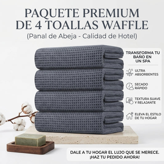 Pack 4 Toallas Waffle Premium Absorbentes Secado Rápido Spa