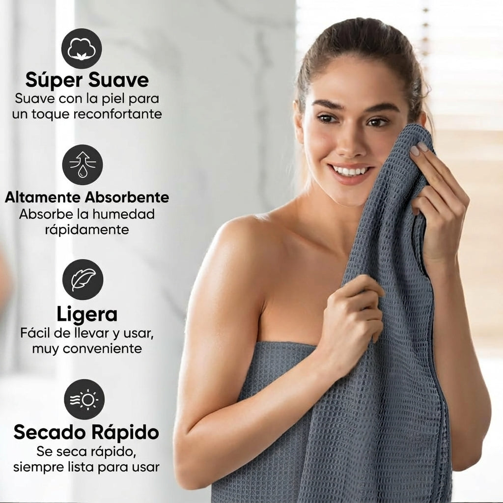 Pack 4 Toallas Waffle Premium Absorbentes Secado Rápido Spa