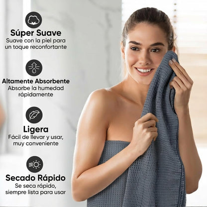 Pack 4 Toallas Waffle Premium Absorbentes Secado Rápido Spa
