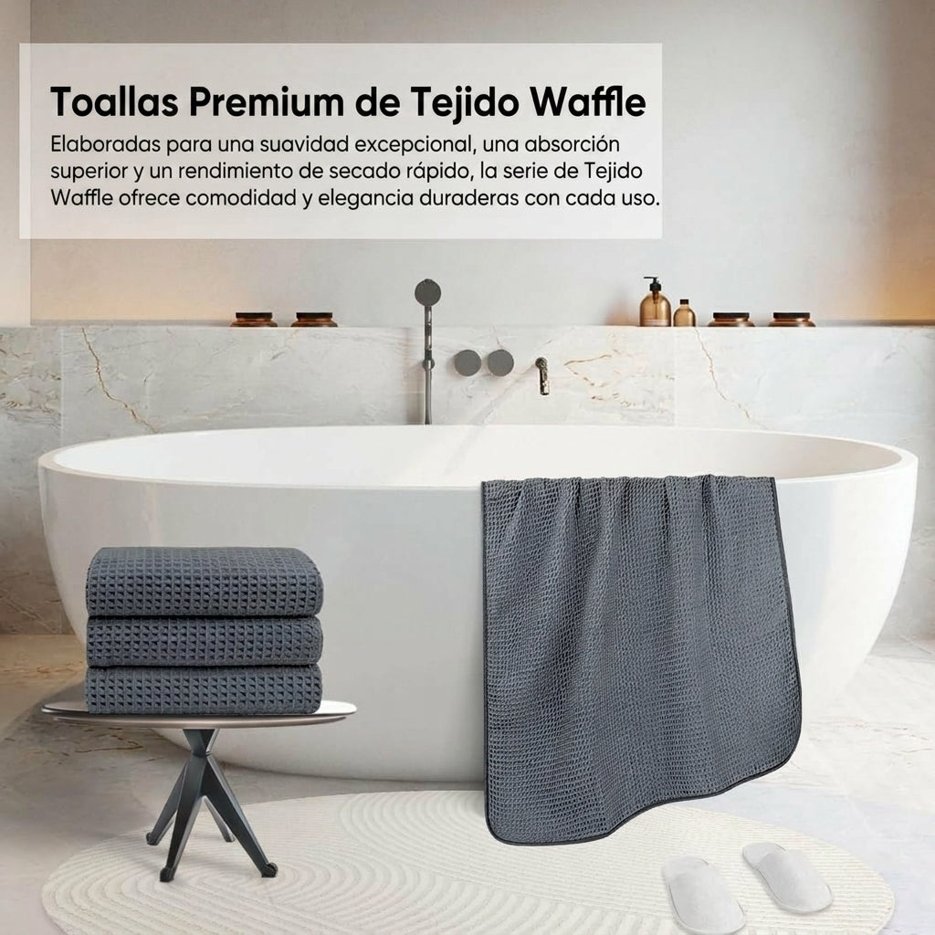 Pack 4 Toallas Waffle Premium Absorbentes Secado Rápido Spa
