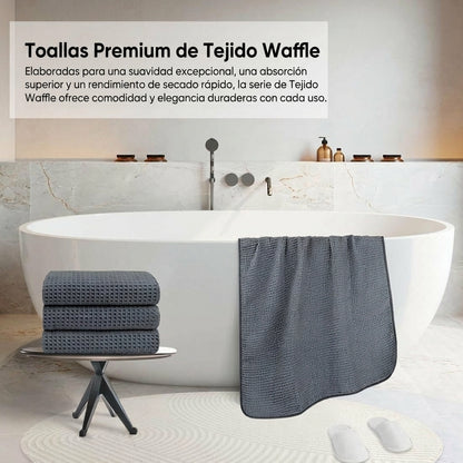 Pack 4 Toallas Waffle Premium Absorbentes Secado Rápido Spa