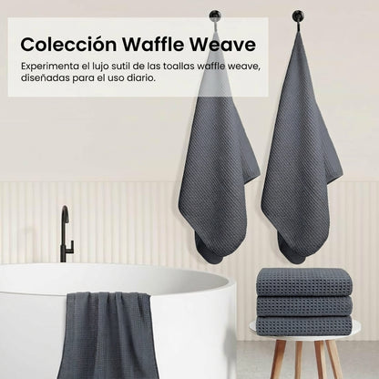 Pack 4 Toallas Waffle Premium Absorbentes Secado Rápido Spa